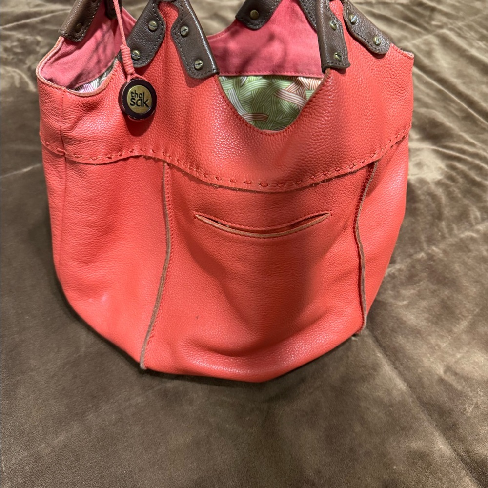 Dark Coral Hobo Bag with Leather Handles - Picture 2 of 11